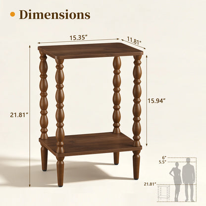 Maliowa 2-Tier Side Table, Small End Table for Living Room Bedroom with Storage Shelf, Vintage Accent Table Nightstand with Spindle Legs