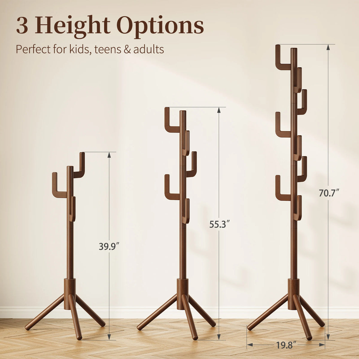 Maliowa Solid Wood Coat Rack Freestanding, Cactus Coat Tree with 8 Hooks for Jacket, Hat, Clothes, Coat Hanger Stand for Hall, Entryway, Bedroom