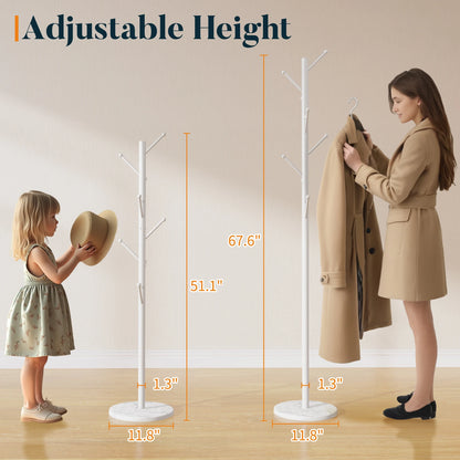 Coat Rack Freestanding with Natural Marble Base, Coat Tree with 8 Hooks, Metal Hall Tree for Jacket, Hat, Bag, Coat Hanger Stand for Entryway