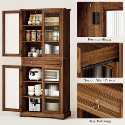 Curlaky 72" Kitchen Pantry Cabinet with Doors and Adjustable Shelves, Tall Kitchen Pantry Storage Cabinet with Drawers, Wood Food Storage Cabinets, Freestanding Cupboard for Dining Room, Living Room