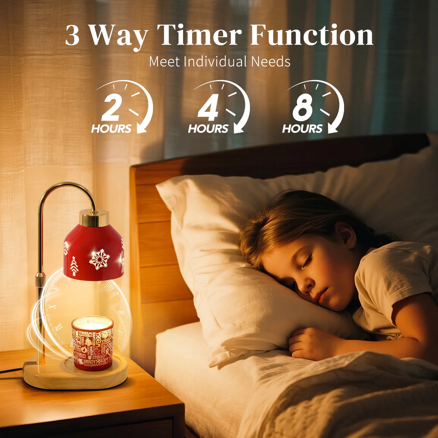 Christmas Candle Warmer Lamp with Timer, Adjustable Height Dimmable Candle Lamp Warmer - Gifts for Home Decor，Christmas Red