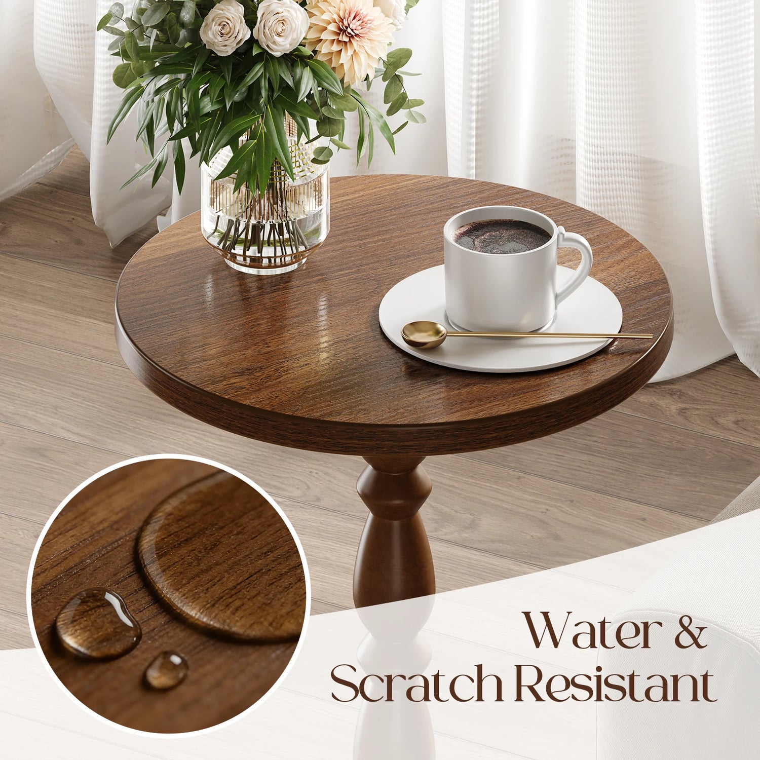 Maliowa Small Side Table, Round End Tables with Solid Wood Leg, Accent Drink Table for Living Room Bedroom Small Spaces
