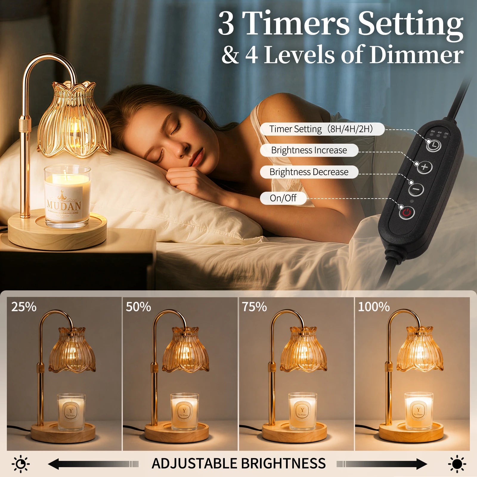 Maliowa Candle Warmer Lamp with Timer &amp; Dimmer - Adjustable Height Electric Candle Warmer, Gift for Women, Birthdays &amp; Housewarmings