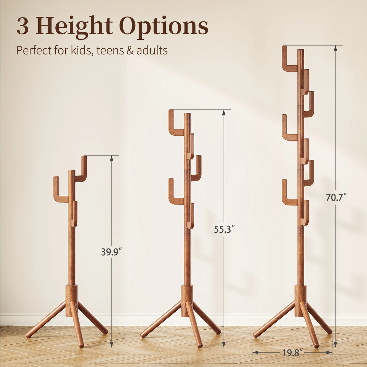 Maliowa Solid Wood Coat Rack Freestanding, Cactus Coat Tree with 8 Hooks for Jacket, Hat, Clothes, Coat Hanger Stand for Hall, Entryway, Bedroom