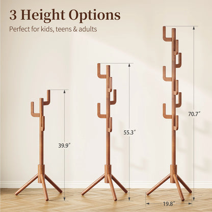Maliowa Solid Wood Coat Rack Freestanding, Cactus Coat Tree with 8 Hooks for Jacket, Hat, Clothes, Coat Hanger Stand for Hall, Entryway, Bedroom