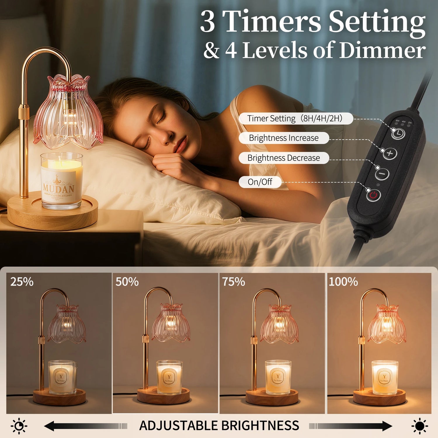 Maliowa Candle Warmer Lamp with Timer &amp; Dimmer - Adjustable Height Electric Candle Warmer, Gift for Women, Birthdays &amp; Housewarmings