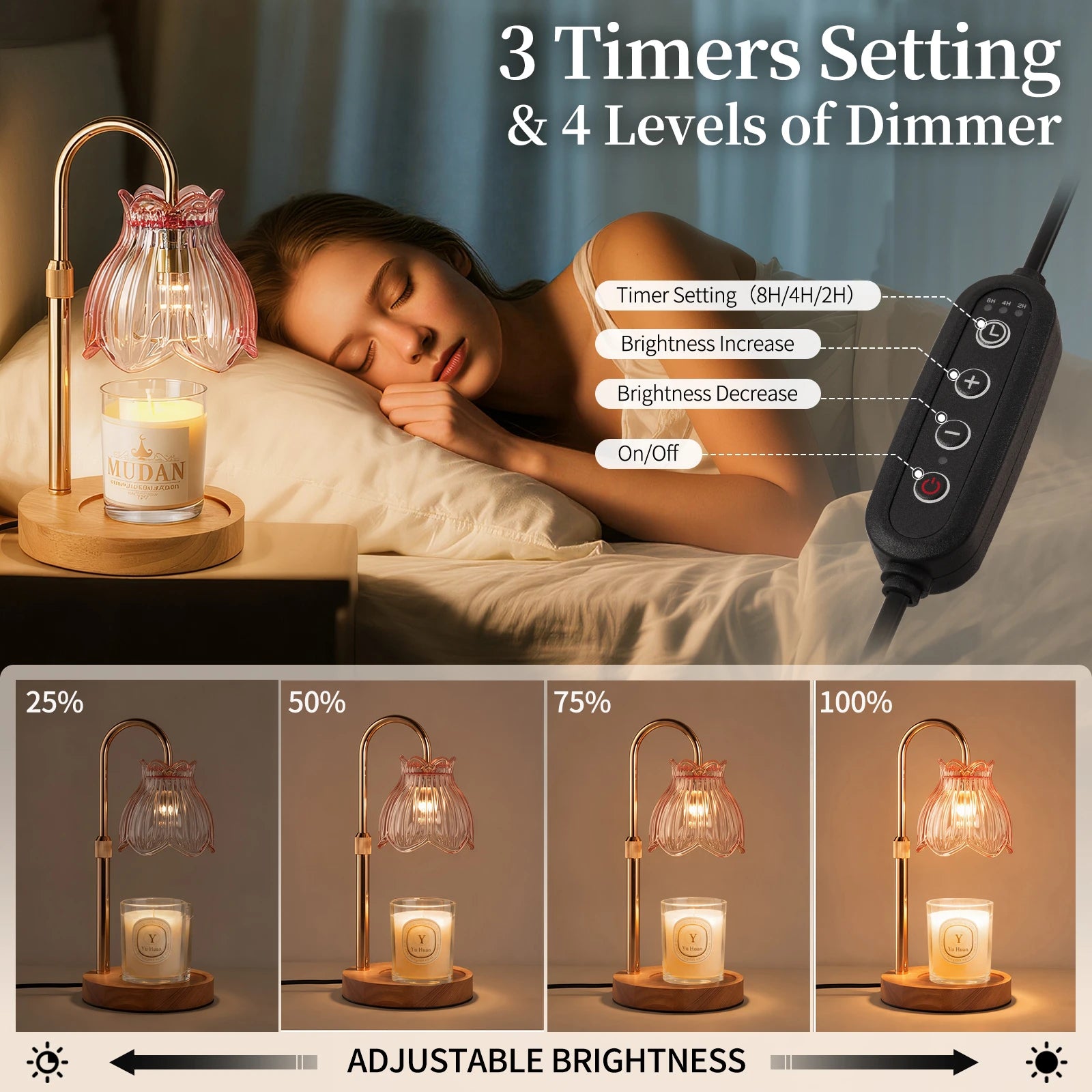 Maliowa Candle Warmer Lamp with Timer &amp; Dimmer - Adjustable Height Electric Candle Warmer, Gift for Women, Birthdays &amp; Housewarmings