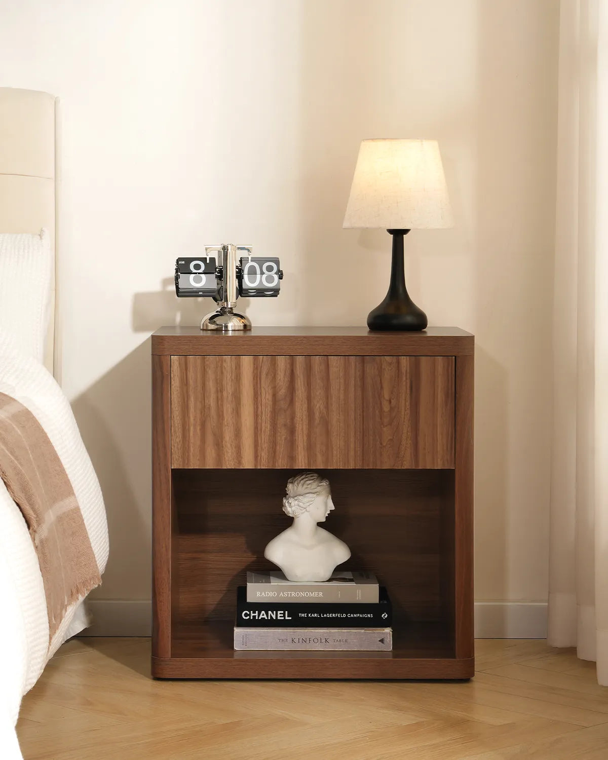 CURLA Fluted Nightstand with Drawer and Storage