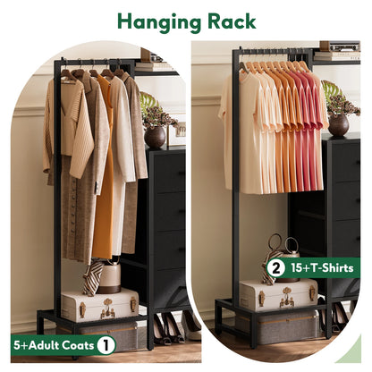 Yoob Small Dresser with Hanging Rack - Small Closet with 4 Fabric Storage Drawers, Chest of Drawer for Bedroom Entryway Dorm