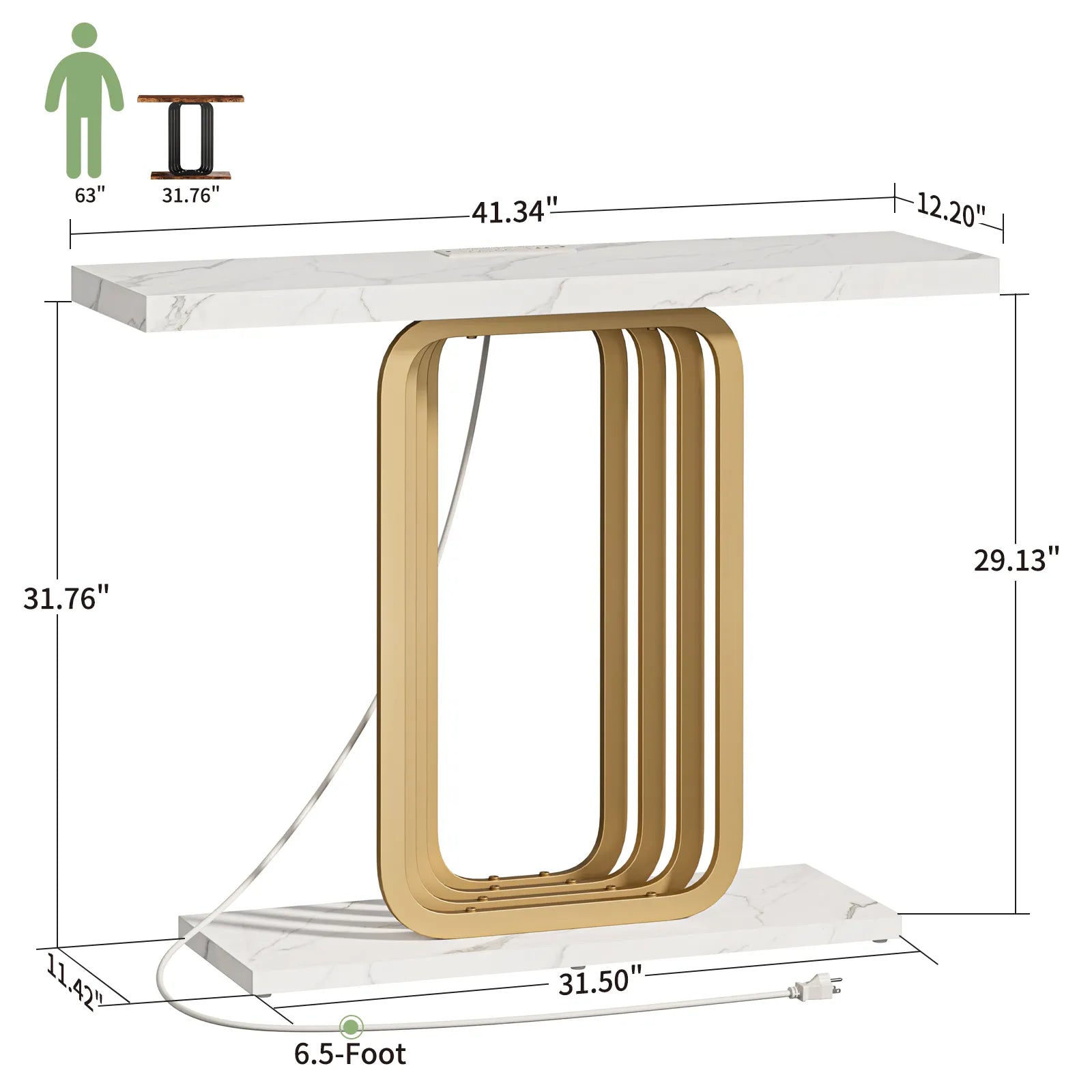 Narrow Console Table with Outlet, Industrial Entryway Table with Unique Base, Small Sofa Table, behind couch table for Entry Way Living Room,White