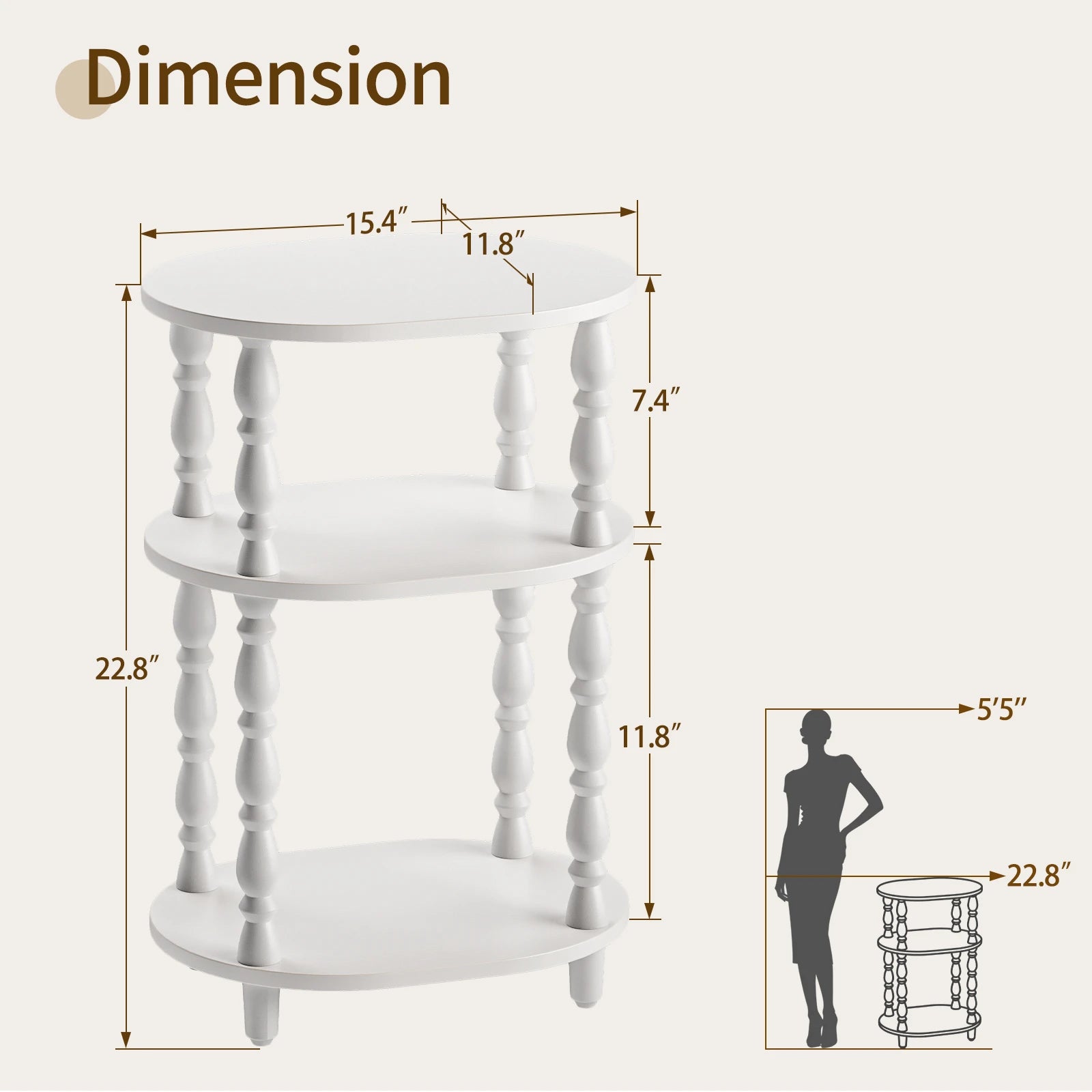 Maliowa 3-Tier Side Table, Small End Table for Living Room Bedroom, Accent Table Nightstand with Storage Shelf for Narrow Spaces
