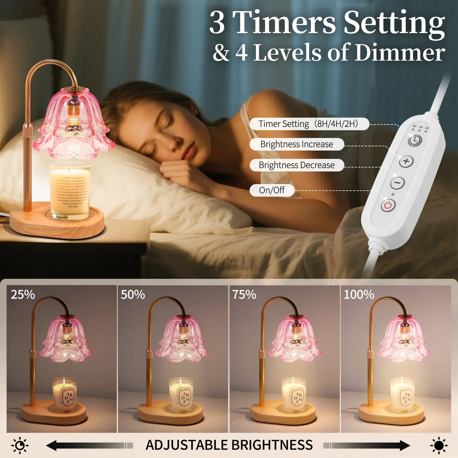 Yoobure Flower Candle Warmer Lamp with Timer and Dimmer, Electric Candle Warming Lamps, Adjustable Wax Melter Wamers Light for Jar Candles, Women Gift