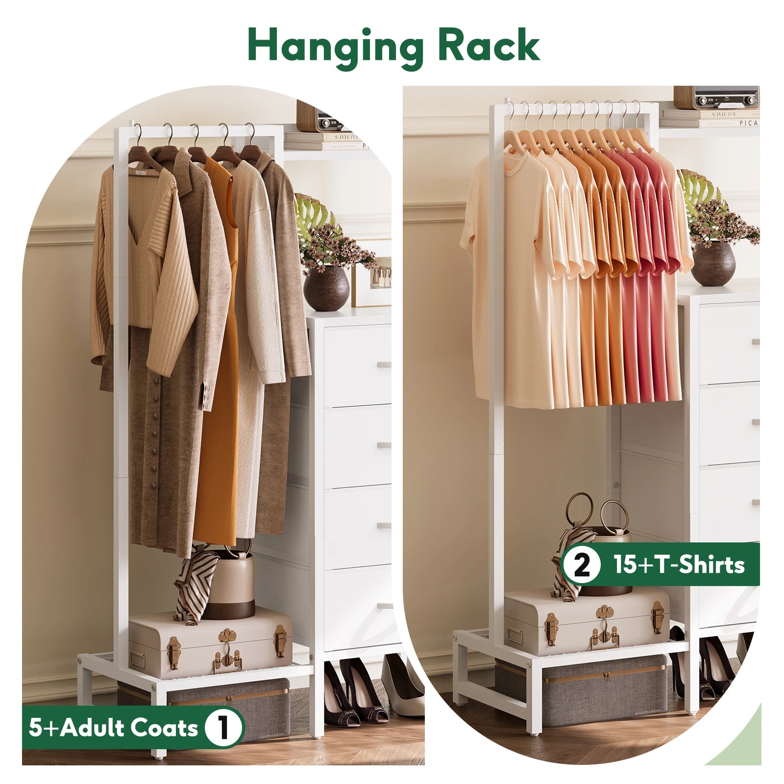Yoob Small Dresser with Hanging Rack - Small Closet with 4 Fabric Storage Drawers, Chest of Drawer for Bedroom Entryway Dorm