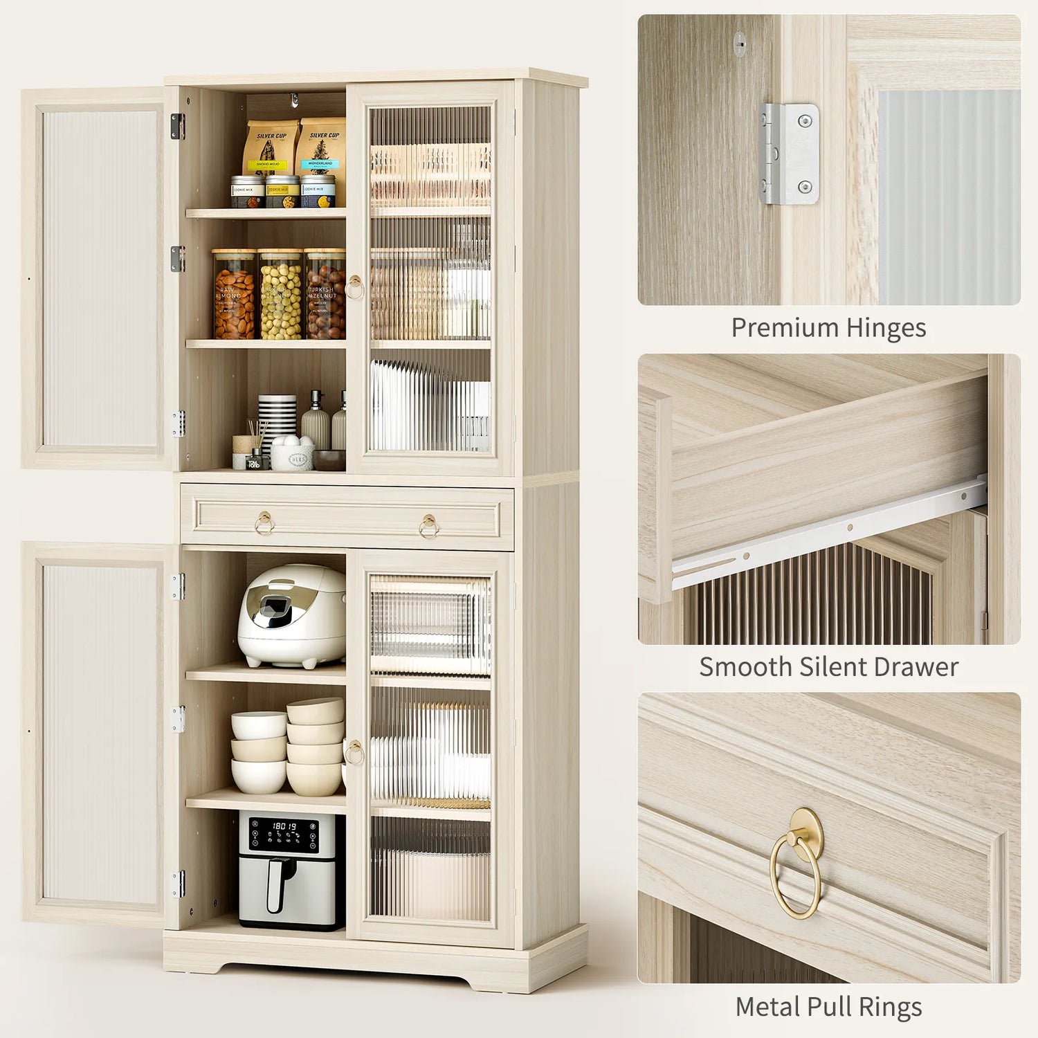 Curlaky 72" Kitchen Pantry Cabinet with Doors and Adjustable Shelves, Tall Kitchen Pantry Storage Cabinet with Drawers, Wood Food Storage Cabinets, Freestanding Cupboard for Dining Room, Living Room