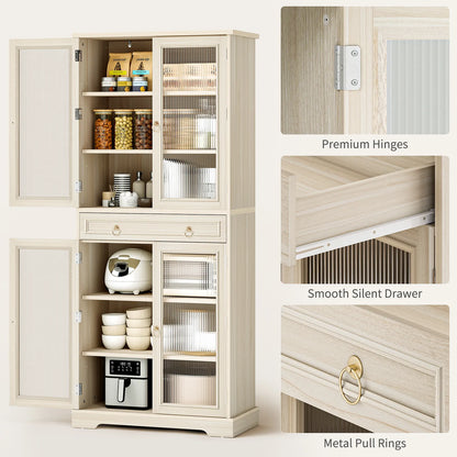 Curlaky 72" Kitchen Pantry Cabinet with Doors and Adjustable Shelves, Tall Kitchen Pantry Storage Cabinet with Drawers, Wood Food Storage Cabinets, Freestanding Cupboard for Dining Room, Living Room