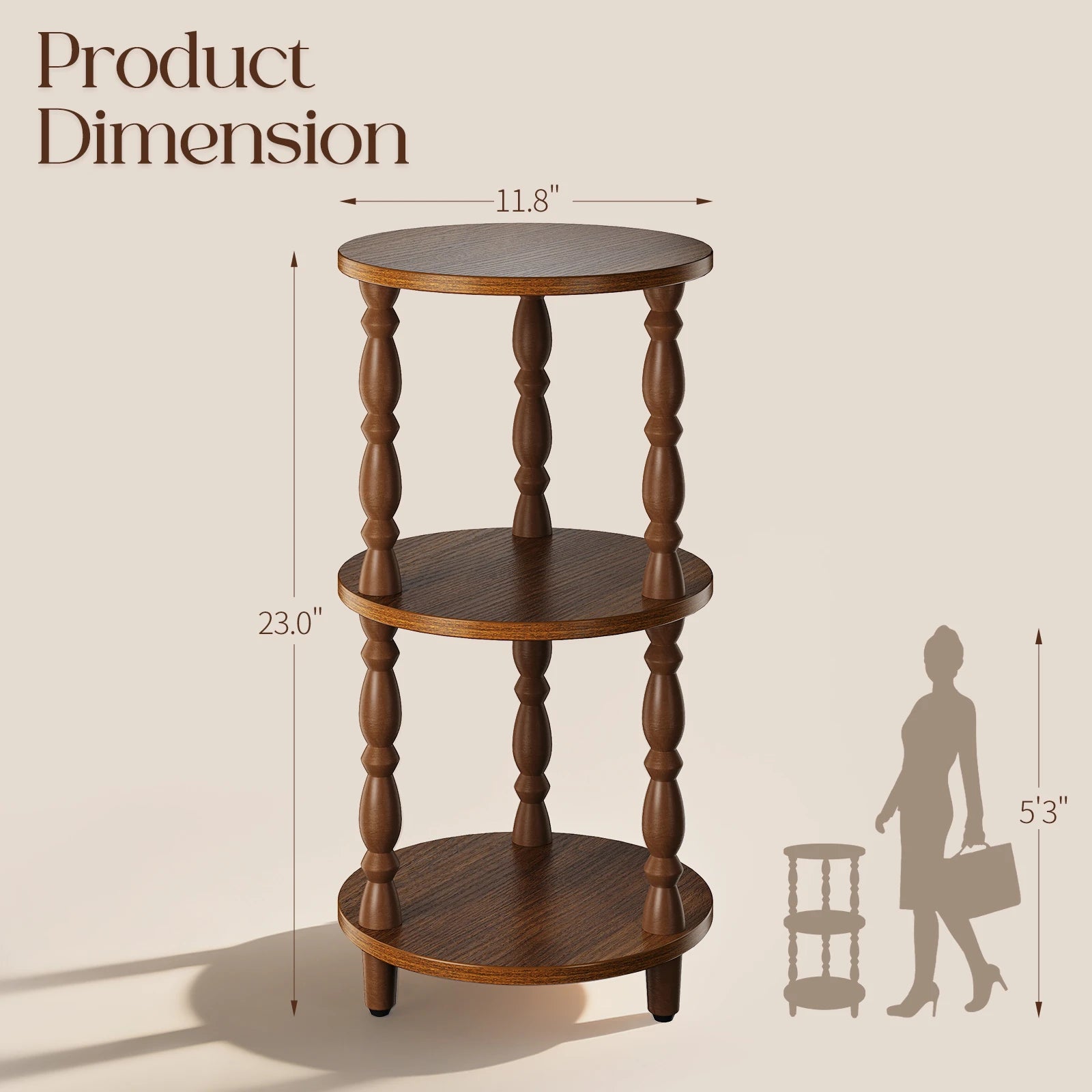 Maliowa 3-Tier Side Table, Small Round End Table for Living Room Bedroom, Accent Table Narrow Nightstand with Storage Shelf