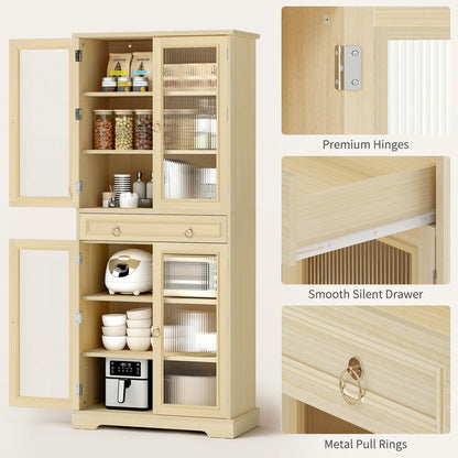 Curlaky 72" Kitchen Pantry Cabinet with Doors and Adjustable Shelves, Tall Kitchen Pantry Storage Cabinet with Drawers, Wood Food Storage Cabinets, Freestanding Cupboard for Dining Room, Living Room