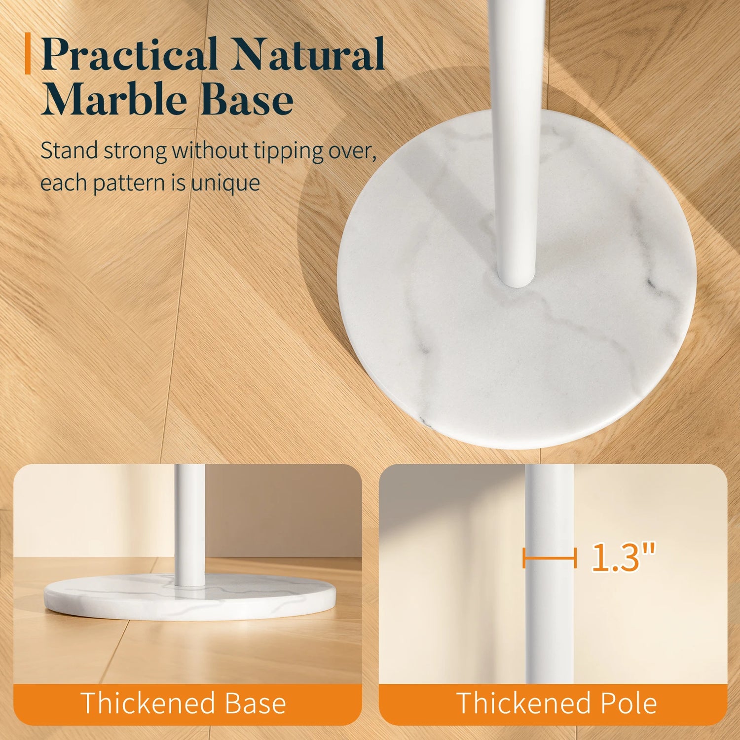 Coat Rack Freestanding with Natural Marble Base, Coat Tree with 8 Hooks, Metal Hall Tree for Jacket, Hat, Bag, Coat Hanger Stand for Entryway