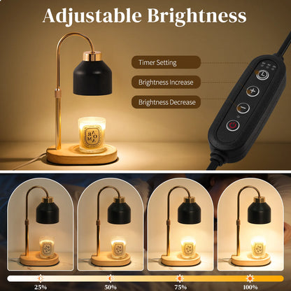 Electric Candle Warmer Lamp with Timer Dimmable, Adjustable Height Candle Lamp Warmer - Gifts for Christmas Home Decor，Black