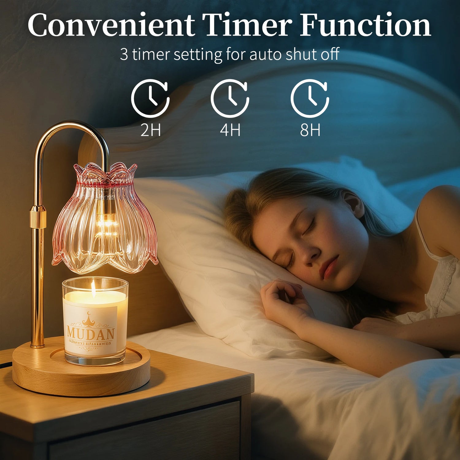 Maliowa Candle Warmer Lamp with Timer &amp; Dimmer - Adjustable Height Electric Candle Warmer, Gift for Women, Birthdays &amp; Housewarmings