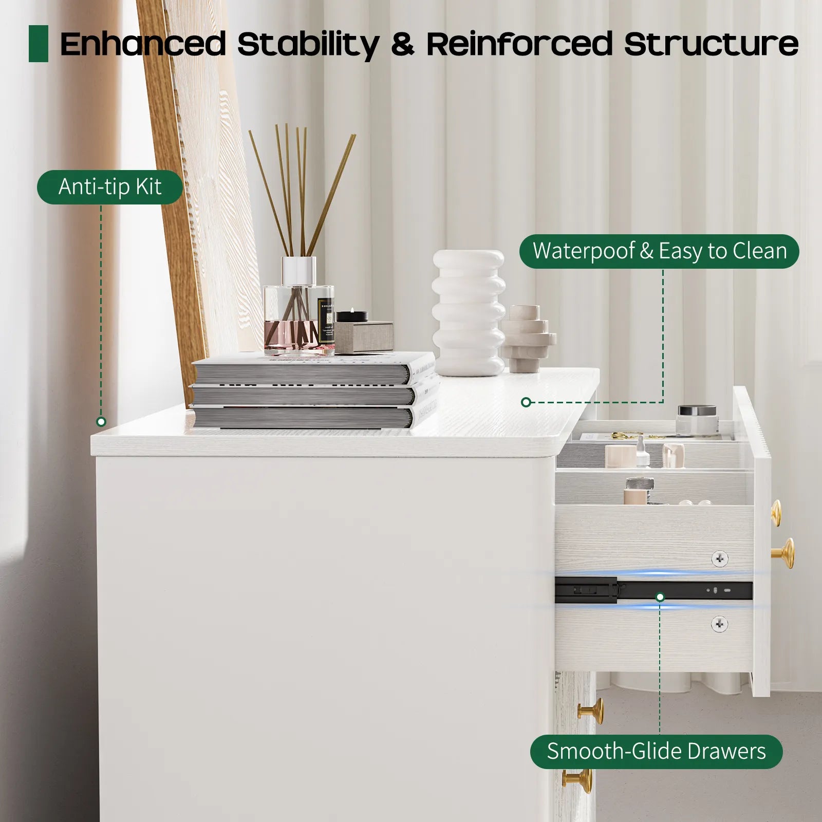 9 Drawer Dresser for Bedroom, Fluted White Dresser for Storage, 52.8" Wood Dressers &amp; Chests of Drawers for Closet, Living Room, Entryway