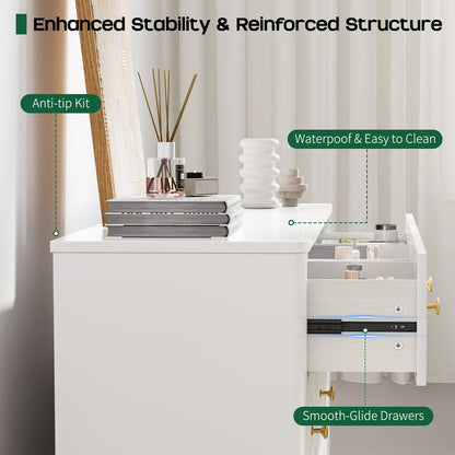 9 Drawer Dresser for Bedroom, Fluted White Dresser for Storage, 52.8" Wood Dressers &amp; Chests of Drawers for Closet, Living Room, Entryway