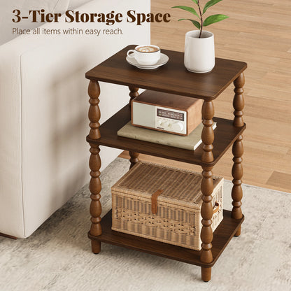 Maliowa Small Side Table with 3-Tier Shelf, Narrow Wood End Table for Small Spaces, Living Room Bedroom