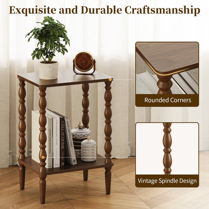 Maliowa 2-Tier Side Table, Small End Table for Living Room Bedroom with Storage Shelf, Vintage Accent Table Nightstand with Spindle Legs
