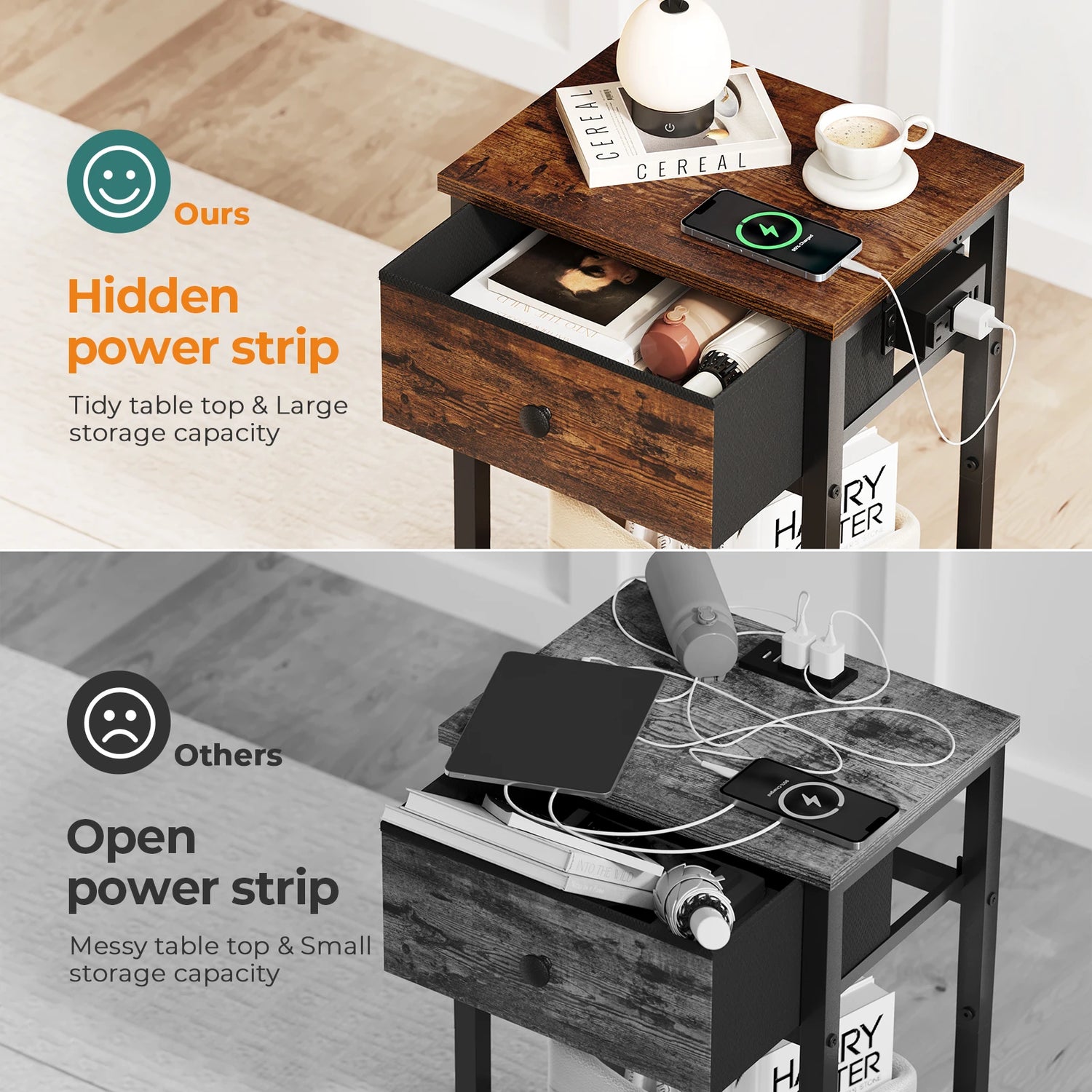 Yoobure 1-Drawer Nightstand with Charging Station