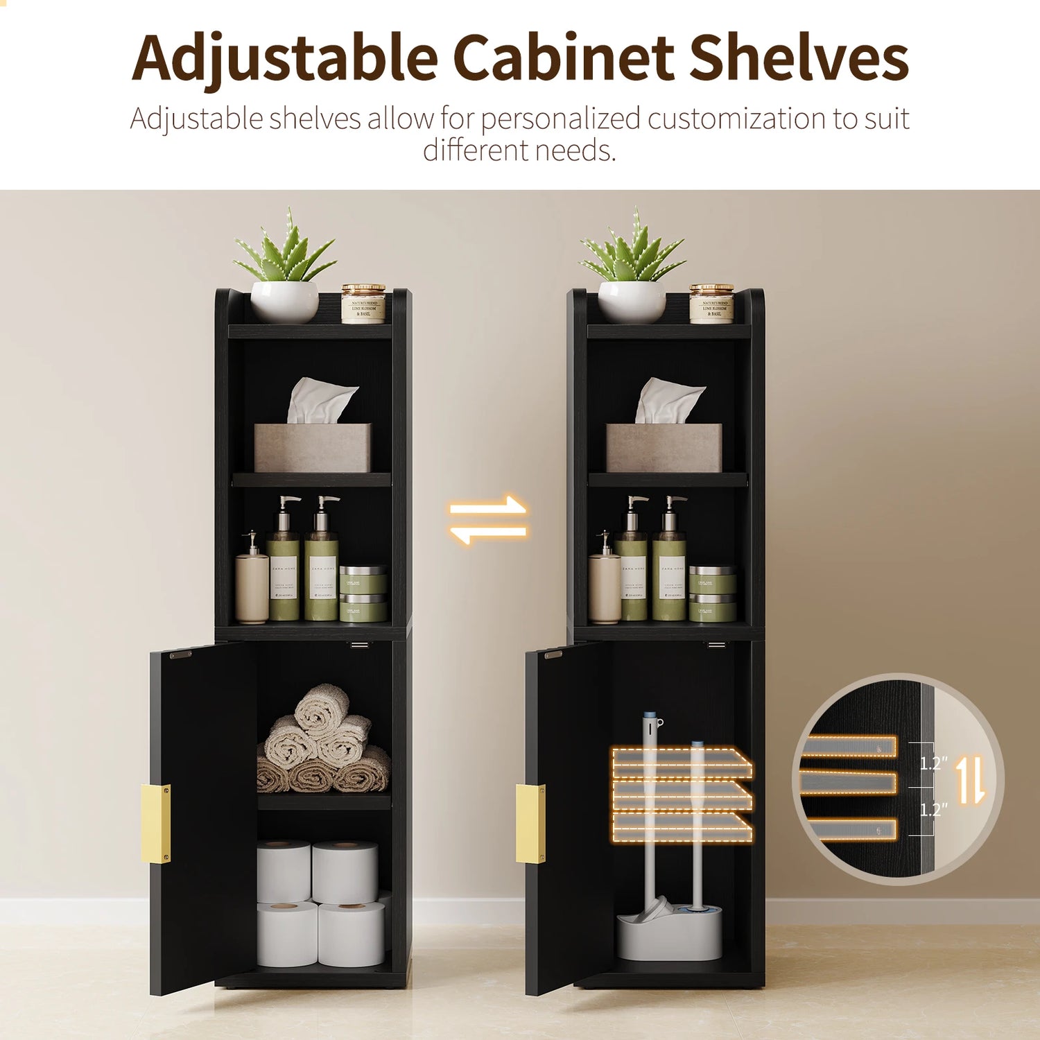 Maliowa Small Bathroom Storage Cabinet, Narrow Bathroom Cabinet with Fluted Door&amp;Adjustable Shelf, Wood Toilet Paper Storage Cabinets for Small Space