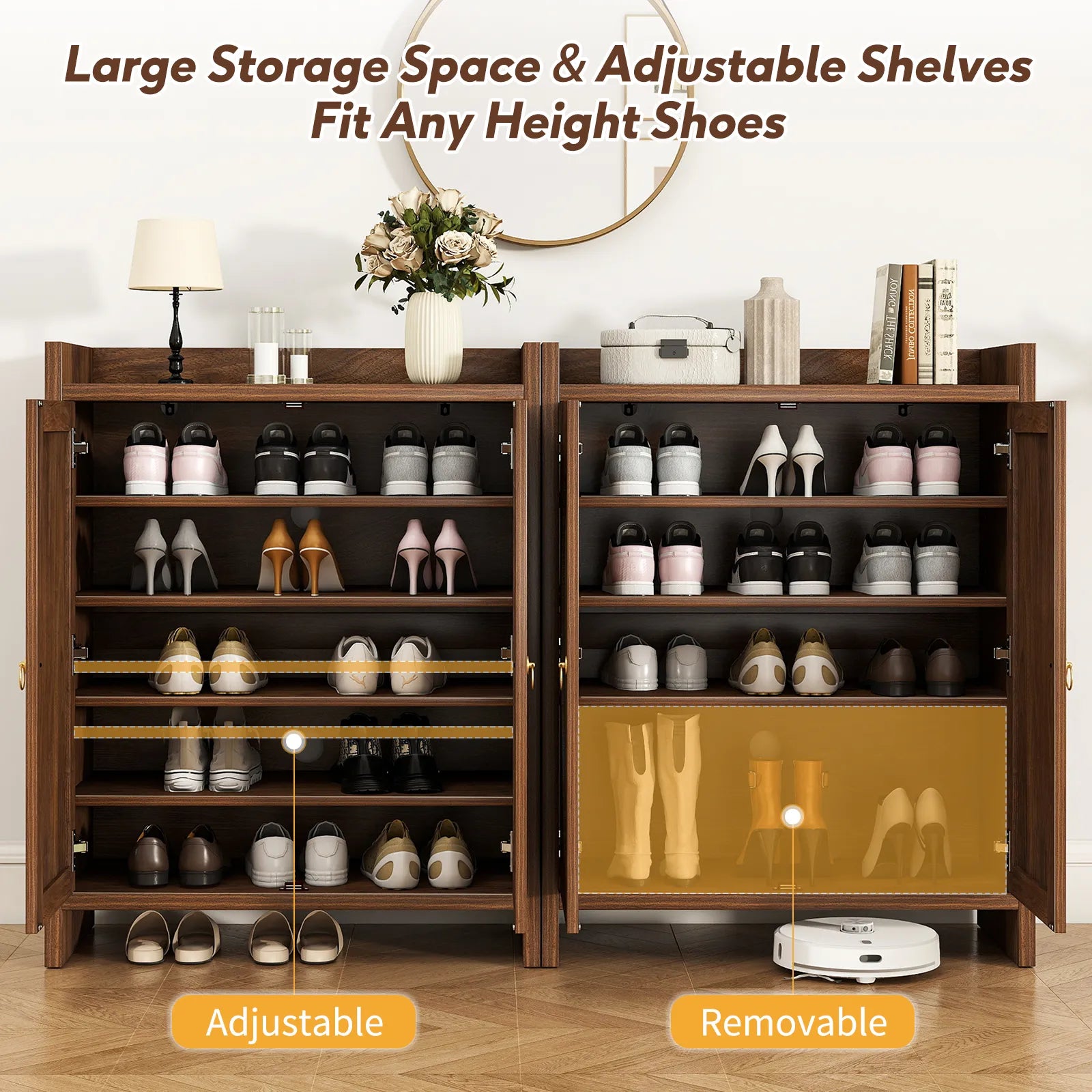 CURLA Rattan Shoe Cabinet Storage for Entryway, Entry Way Shoe Storage Cabinet with Adjustable Shelves, Wood Shoe Organizer Cabinet, Accent Cabinet with Doors for Entrance Hallway Living Room Foyer