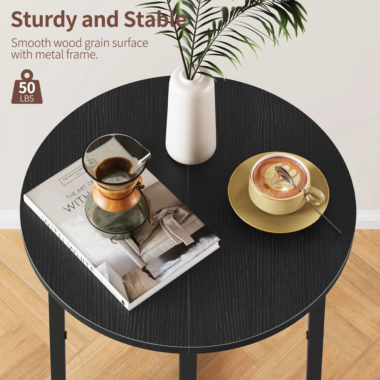 Small End Table for Living Room Bedroom, Round Side Table with Metal Legs, Accent Table for Small Spaces