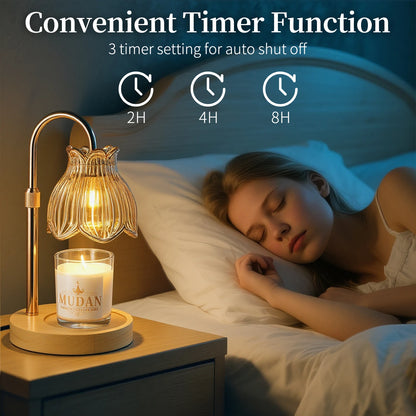Maliowa Candle Warmer Lamp with Timer &amp; Dimmer - Adjustable Height Electric Candle Warmer, Gift for Women, Birthdays &amp; Housewarmings