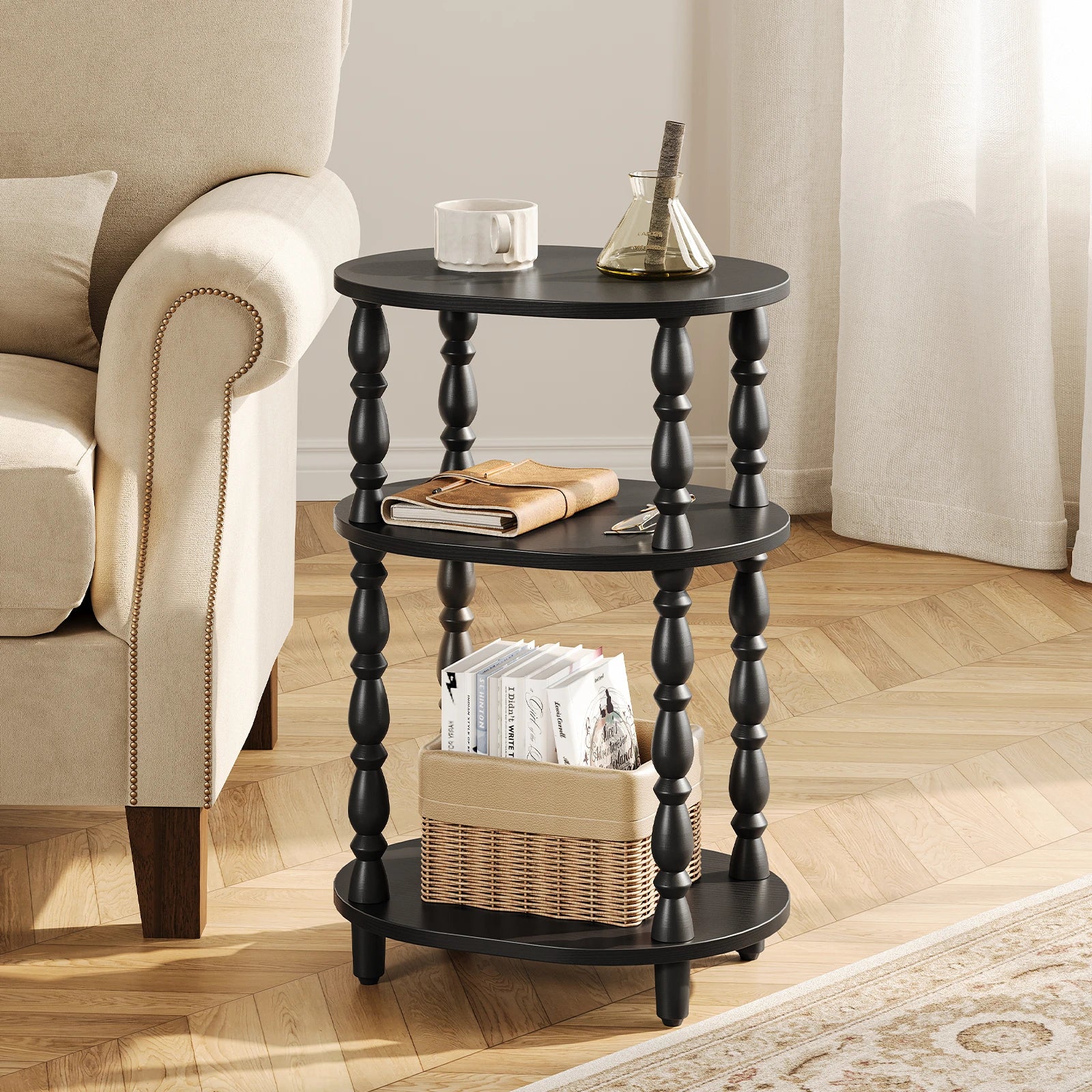 Maliowa 3-Tier Side Table, Small End Table for Living Room Bedroom, Accent Table Nightstand with Storage Shelf for Narrow Spaces