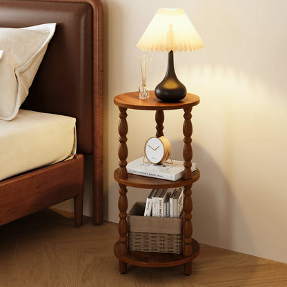 Maliowa 3-Tier Side Table, Small Round End Table for Living Room Bedroom, Accent Table Narrow Nightstand with Storage Shelf