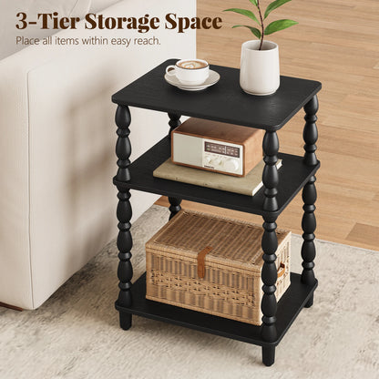 Maliowa Small Side Table with 3-Tier Shelf, Narrow Wood End Table for Small Spaces, Living Room Bedroom