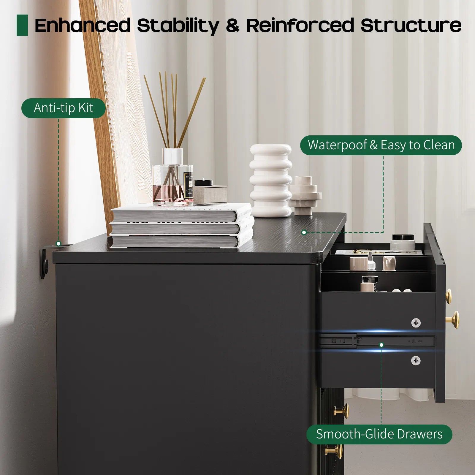 9 Drawer Dresser for Bedroom, Fluted Black Dresser for Storage, 52.8" Wood Dressers &amp; Chests of Drawers for Closet, Living Room, Entryway