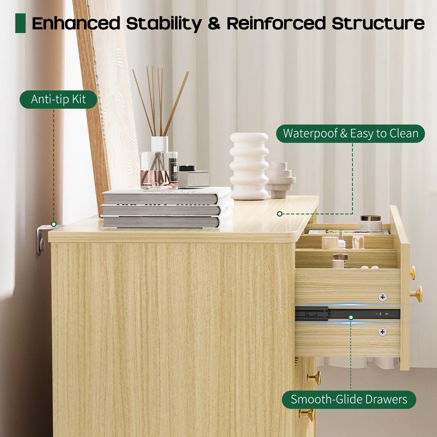 9 Drawer Dresser for Bedroom, Fluted Wood Dresser for Storage, Mid Century Modern Dressers &amp; Chests of Drawers for Closet Living Room Entryway