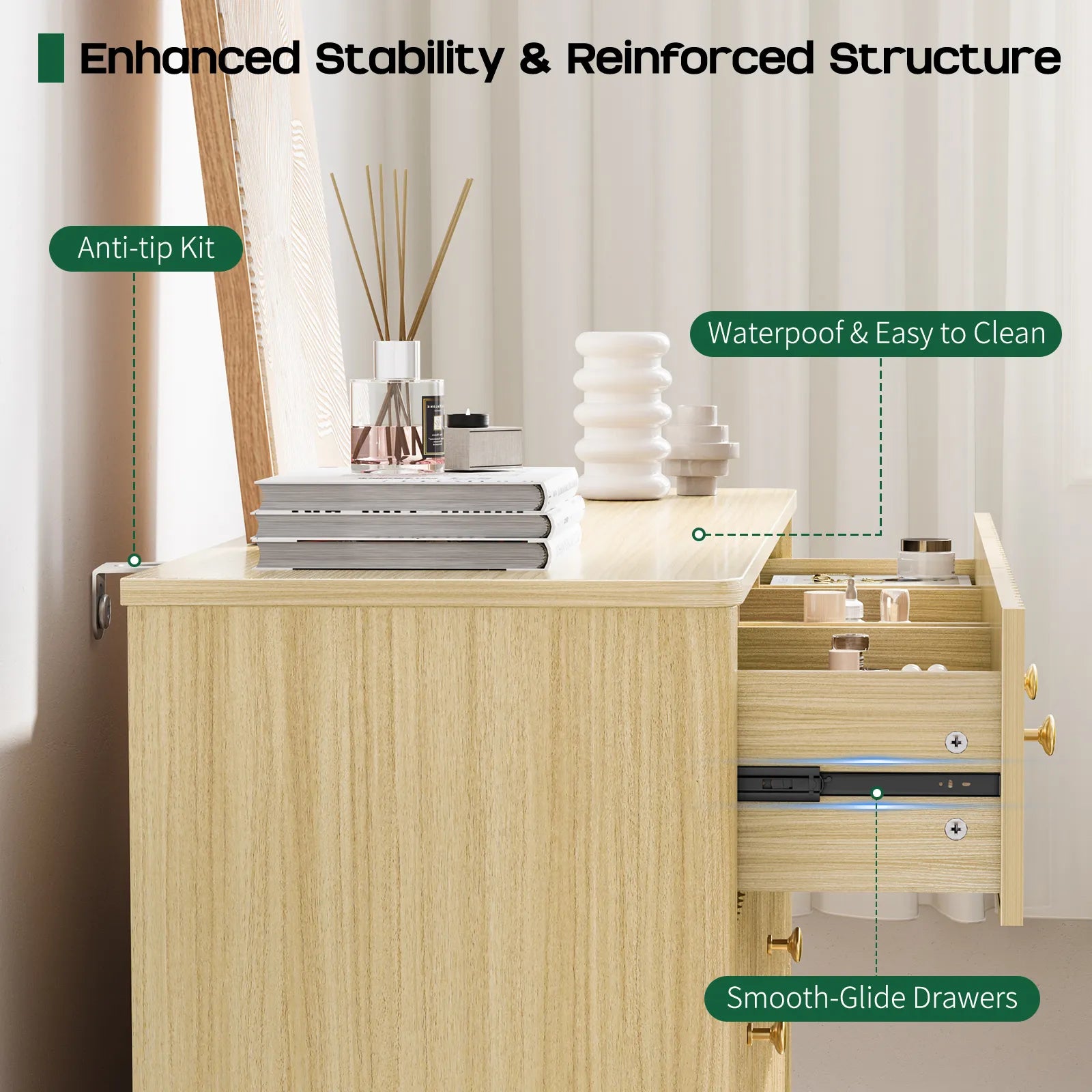 9 Drawer Dresser for Bedroom, Fluted Wood Dresser for Storage, Mid Century Modern Dressers &amp; Chests of Drawers for Closet Living Room Entryway