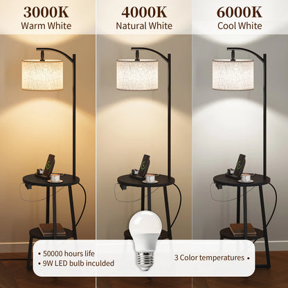 Maliowa Floor Lamp with Table, Attached End Table with Dimmable Lamp &amp; Charging Station, Side Table Lamps for Living Room Bedroom
