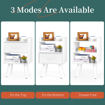 Yoob Night Stand with Fabric Drawer, Mid Century Modern Nightstand with Open Shelf, Wood Side Table Nightstands, 2-Tier Night Stands for Bedrooms