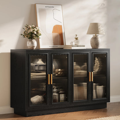 CURLA 55.1" Sideboard Buffet Cabinet with Storage,  Wood Kitchen Cabinet with 4 Fluted Doors, Large Buffet Table, Credenza Coffee Bar for Dining Living Room