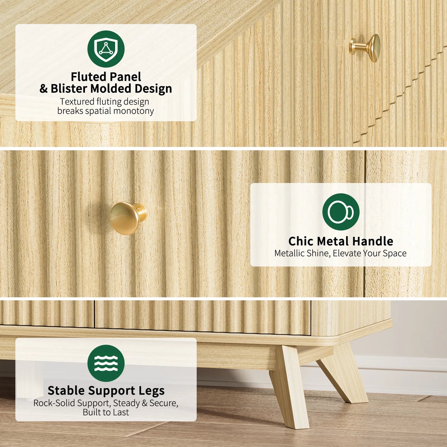 9 Drawer Dresser for Bedroom, Fluted Wood Dresser for Storage, Mid Century Modern Dressers &amp; Chests of Drawers for Closet Living Room Entryway