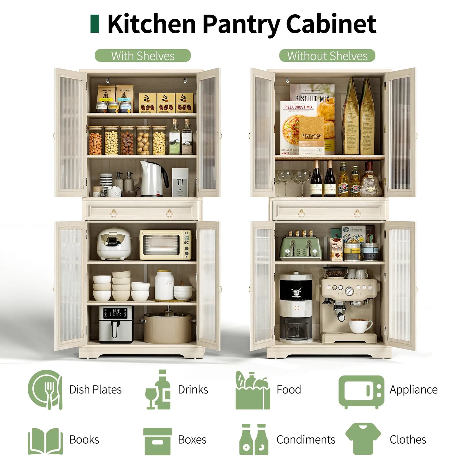 Curlaky 72" Kitchen Pantry Cabinet with Doors and Adjustable Shelves, Tall Kitchen Pantry Storage Cabinet with Drawers, Wood Food Storage Cabinets, Freestanding Cupboard for Dining Room, Living Room