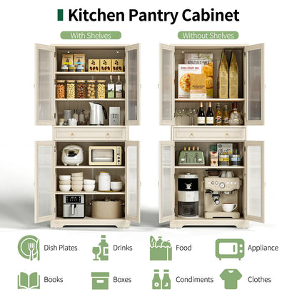 Curlaky 72" Kitchen Pantry Cabinet with Doors and Adjustable Shelves, Tall Kitchen Pantry Storage Cabinet with Drawers, Wood Food Storage Cabinets, Freestanding Cupboard for Dining Room, Living Room