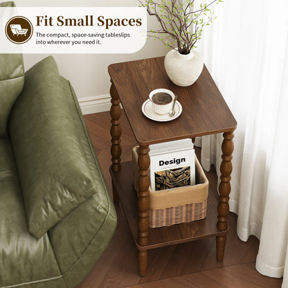 Maliowa 2-Tier Side Table, Small End Table for Living Room Bedroom with Storage Shelf, Vintage Accent Table Nightstand with Spindle Legs