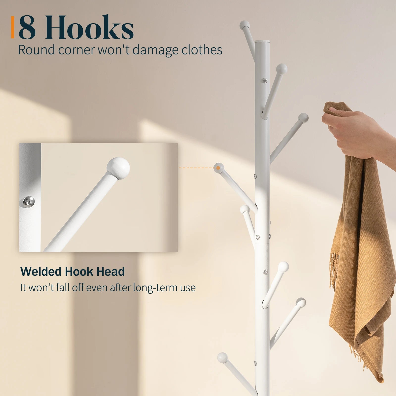Coat Rack Freestanding with Natural Marble Base, Coat Tree with 8 Hooks, Metal Hall Tree for Jacket, Hat, Bag, Coat Hanger Stand for Entryway