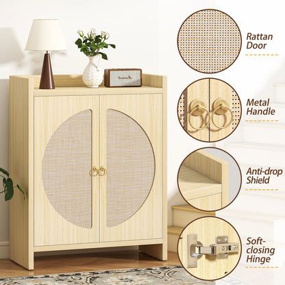 CURLA Rattan Shoe Cabinet Storage for Entryway, Entry Way Shoe Storage Cabinet with Adjustable Shelves, Wood Shoe Organizer Cabinet, Accent Cabinet with Doors for Entrance Hallway Living Room Foyer