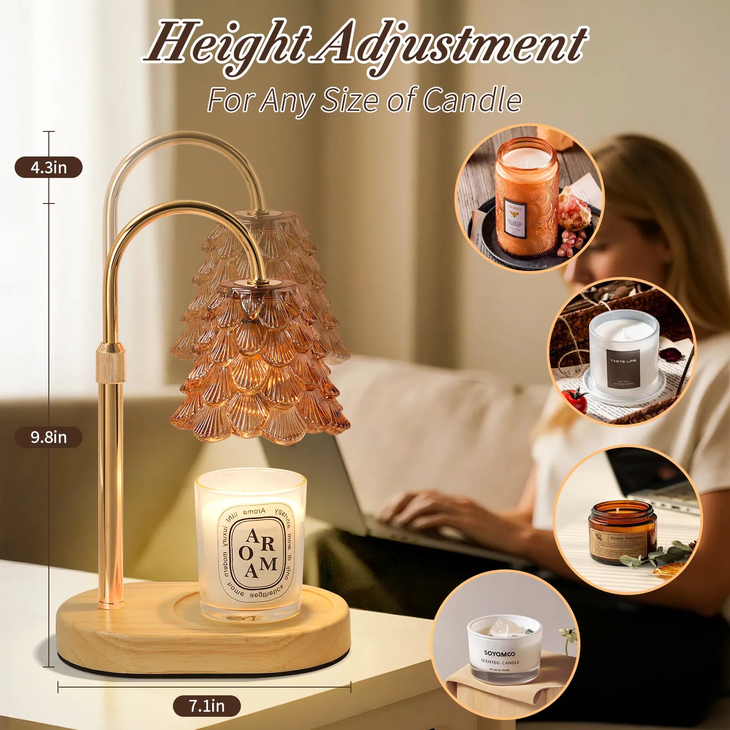 Yoobure Electric Candle Warmer Lamp with Timer, Dimmable Candle Lamp Warmer for Jar Candles, Christmas Wax Melt Wamer, House Warming Birthday Gifts