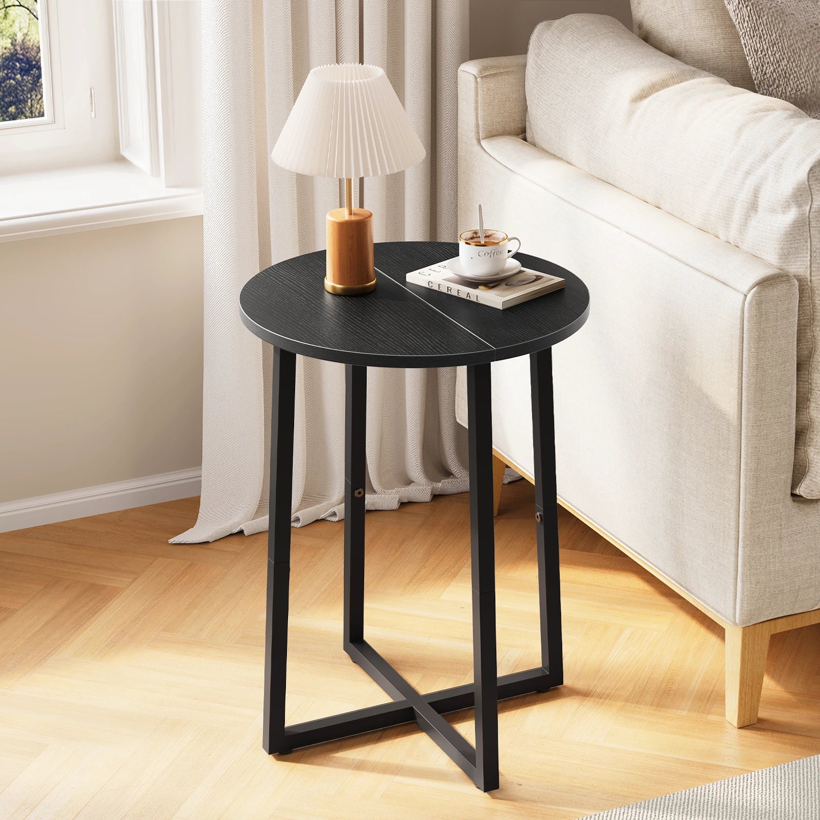 Small End Table for Living Room Bedroom, Round Side Table with Metal Legs, Accent Table for Small Spaces